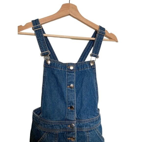Divided H&M Denim Overall Dress Womens 2 Blue Jean Mini Button Front Sleeveless - Picture 5 of 12